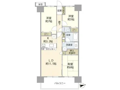 エンゼルソルスイート海老名(3LDK/10階)の間取り写真