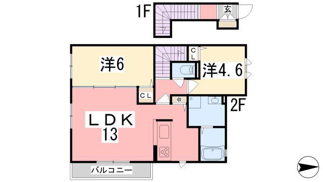 シャーメゾンカルテット(2LDK/2階)の間取り写真