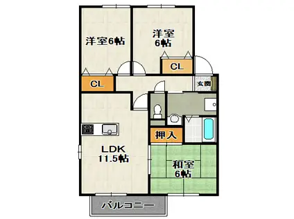 グリーンフォレスト伊丹(3LDK/2階)の間取り写真