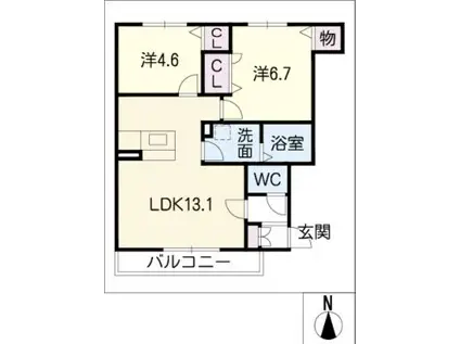 メゾン・ド・ロワール(2LDK/1階)の間取り写真