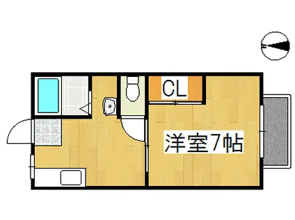 グリーンヒルズF棟(1DK/2階)の間取り写真