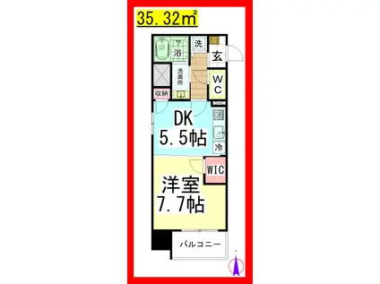 SF アジル湘南(1DK/7階)の間取り写真