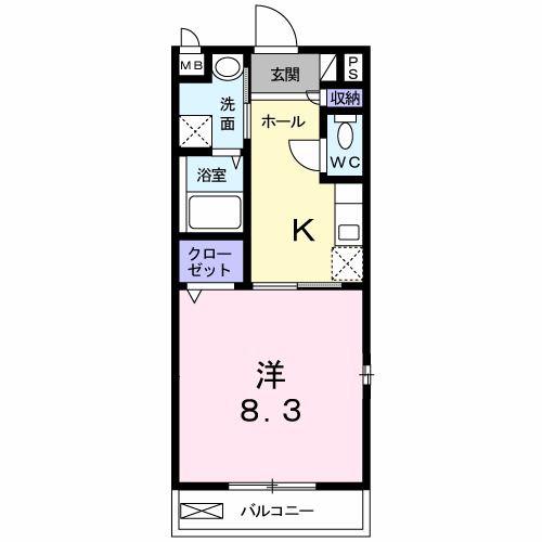 アライブ B(1K/2階)の間取り写真