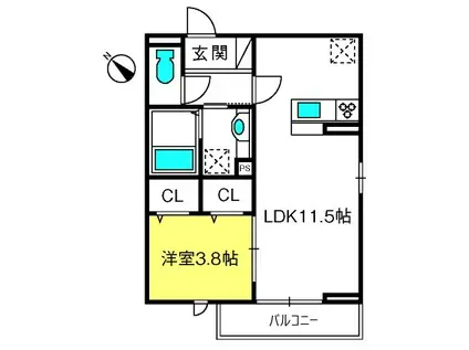 ECLAT西大宮(1LDK/2階)の間取り写真