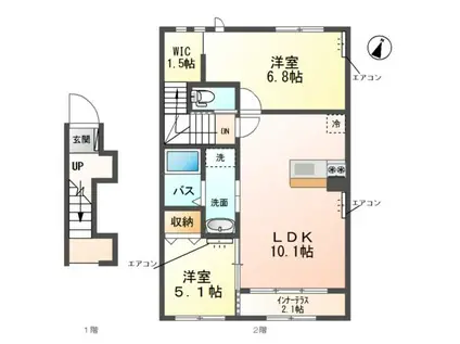 カーネ ビアンコ(2LDK/2階)の間取り写真