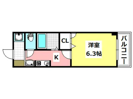 パルコート若園(1K/2階)の間取り写真