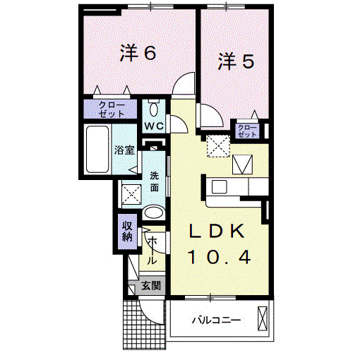 シャンティ II(2LDK/1階)の間取り写真