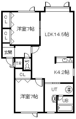ポーチュラカF棟(2LDK/2階)の間取り写真