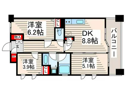 PLAZA HOUSE(3DK/8階)の間取り写真