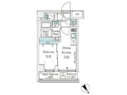 アヴニール三軒茶屋(1DK/1階)の間取り写真