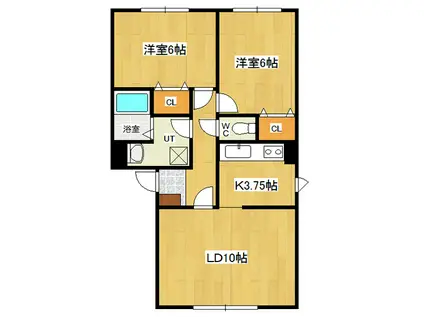 サクセス三輪(2LDK/2階)の間取り写真