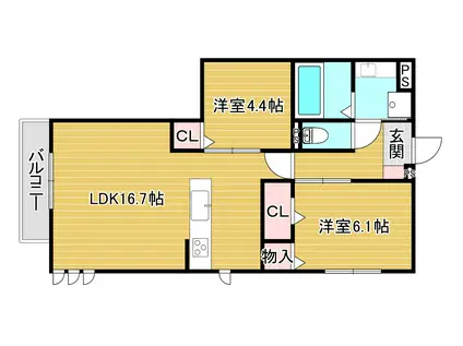 嵯峨広沢西裏町D-ROOM(2LDK/2階)の間取り写真