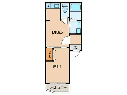 AIGIA(1DK/2階)の間取り写真