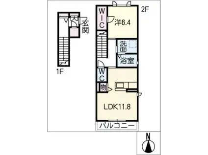 ドゥ・シャルマン(1LDK/2階)の間取り写真