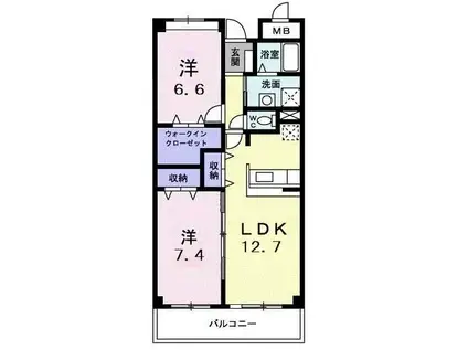 シャン・ド・フルール B(2LDK/1階)の間取り写真