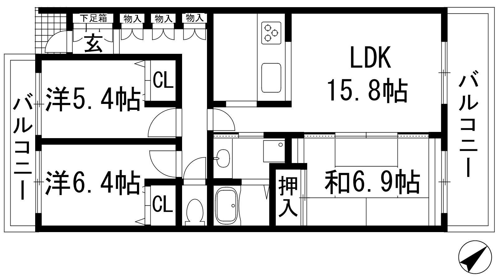 ダイアパレス宝塚月見山(3LDK/6階)の間取り写真