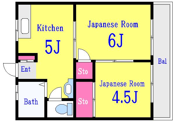 三ツ矢荘(2K/2階)の間取り写真