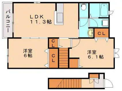 グランツ シュティル 飯塚(2LDK/2階)の間取り写真