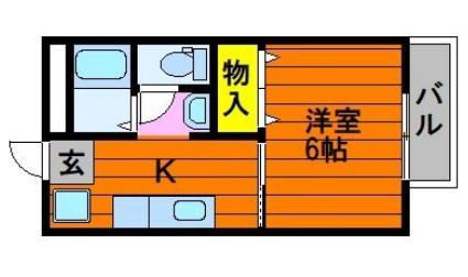 DNパレス B棟(1K/2階)の間取り写真