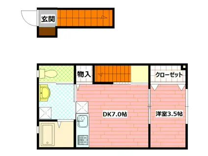 ロイヤルヴィラ緑井 A棟(1DK/2階)の間取り写真