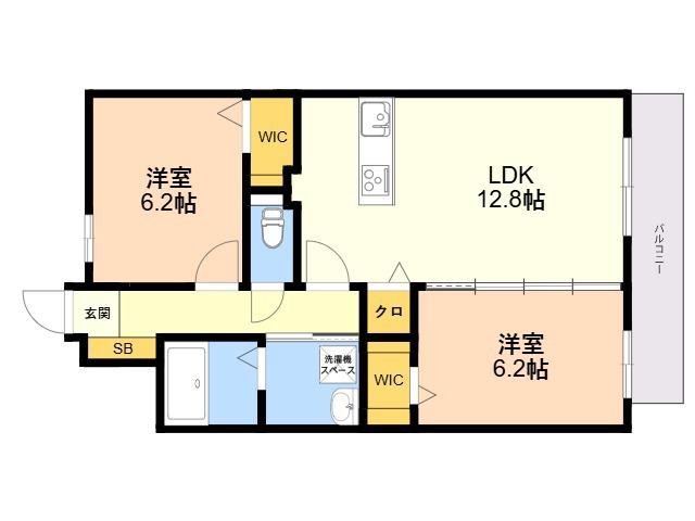 MODERN ASPIRATION 西新クアルト(2LDK/4階)の間取り写真