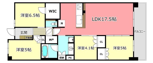 シエリア茨木東宮町(4LDK/4階)の間取り写真