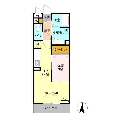 エクセレント(1LDK/2階)の間取り写真
