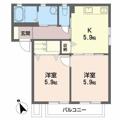 エターナルタウンF(2K/1階)の間取り写真