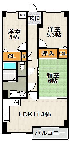 エリシオン宝塚(3LDK/2階)の間取り写真