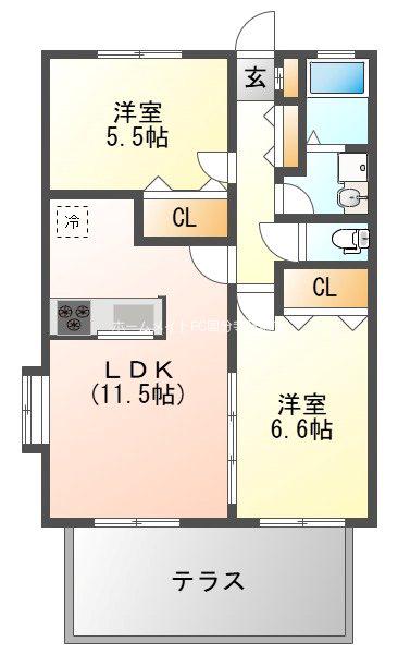 グリーンぺぺ(2LDK/1階)の間取り写真
