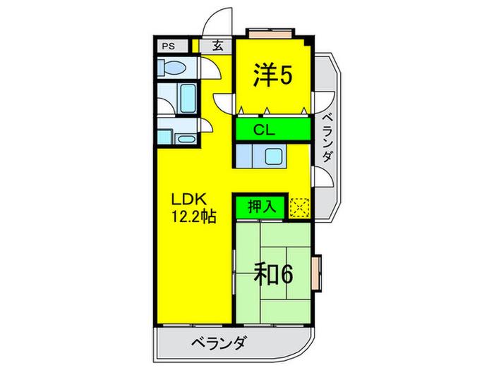 ペガサスII番館住之江(2LDK/4階)の間取り写真