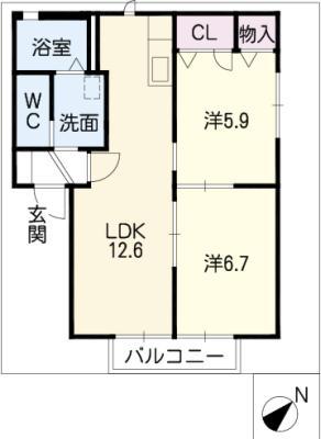 フローレス(2LDK/2階)の間取り写真