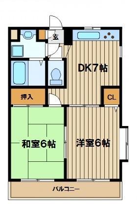 クレストコート(2DK/2階)の間取り写真