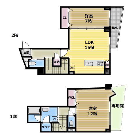 プレミアム長瀬(2LDK/2階)の間取り写真