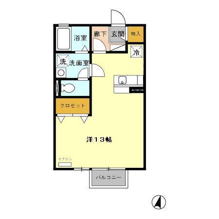 リビングタウン乙田 B棟(ワンルーム/2階)の間取り写真