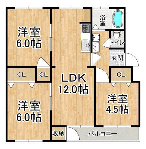 神陵台東(3LDK/4階)の間取り写真