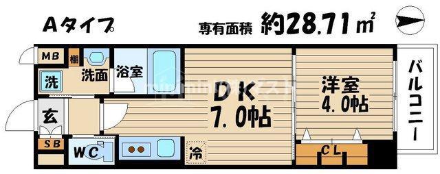 SK大阪天満宮プライマリーワン(1DK/9階)の間取り写真