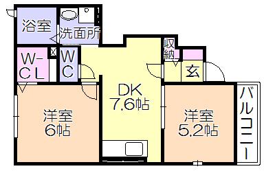 アンソレイユII(2DK/1階)の間取り写真