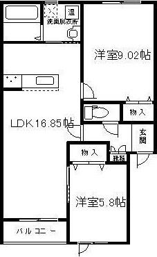 ヴェルデII(2LDK/1階)の間取り写真
