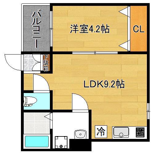 BADGE喜連(1LDK/2階)の間取り写真