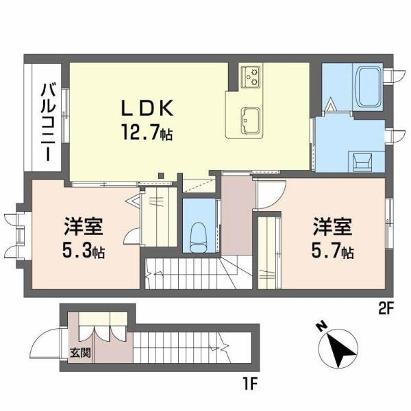 ブリリアントヒルズ(2LDK/2階)の間取り写真