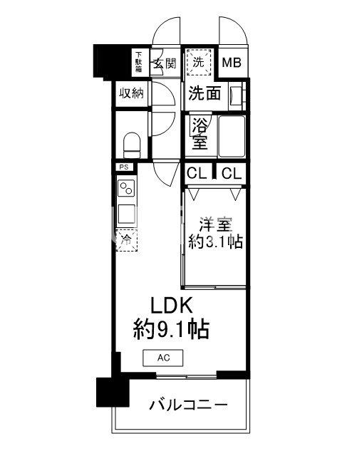 リシュドール梅小路(1LDK/2階)の間取り写真