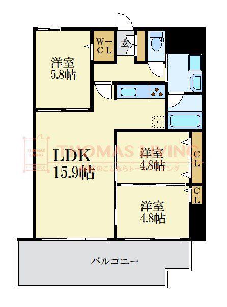 フォンターナガーデン博多駅前(3LDK/5階)の間取り写真