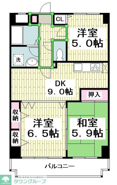 藤ロイヤル(3DK/6階)の間取り写真
