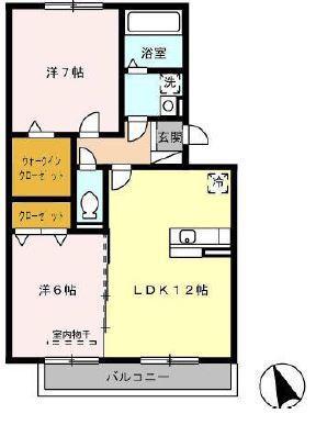 メゾンカレリア(2LDK/1階)の間取り写真