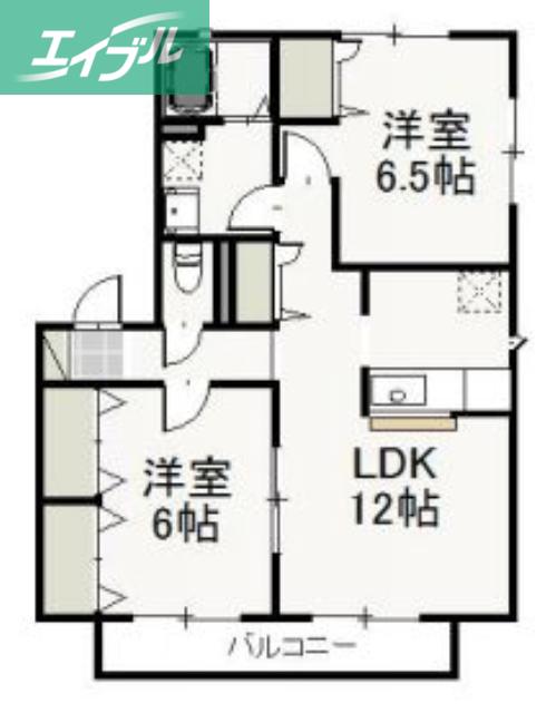 グリフィンドール B(2LDK/1階)の間取り写真