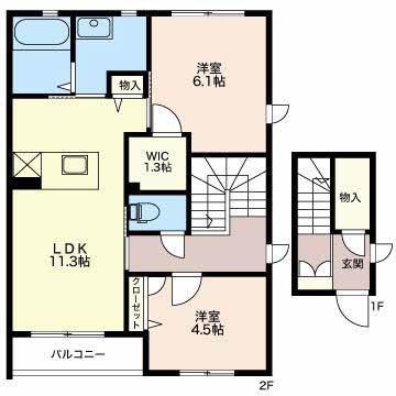 グリナージュA(2LDK/2階)の間取り写真