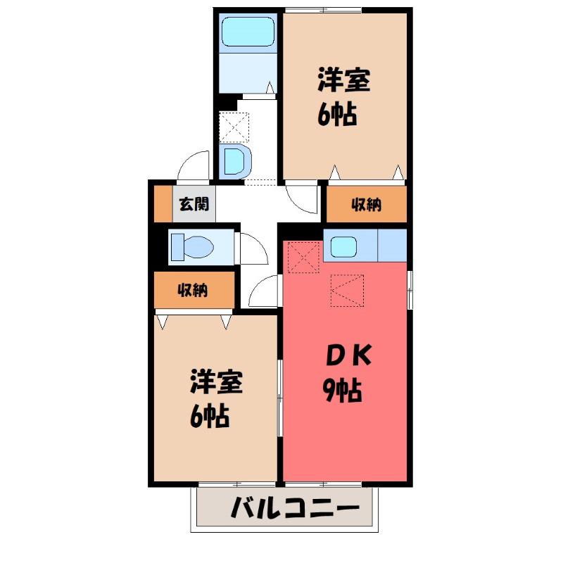 ハーヴェスト・パークA(2DK/2階)の間取り写真