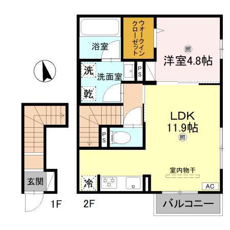 D-ROOM松江北II(1LDK/2階)の間取り写真