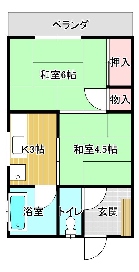 コーポサンローザI(2K/2階)の間取り写真